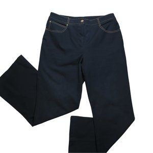 St. John Sport Black Denim Jeans SZ 12 Gold Stitching/Hardware Pineapple Pocket